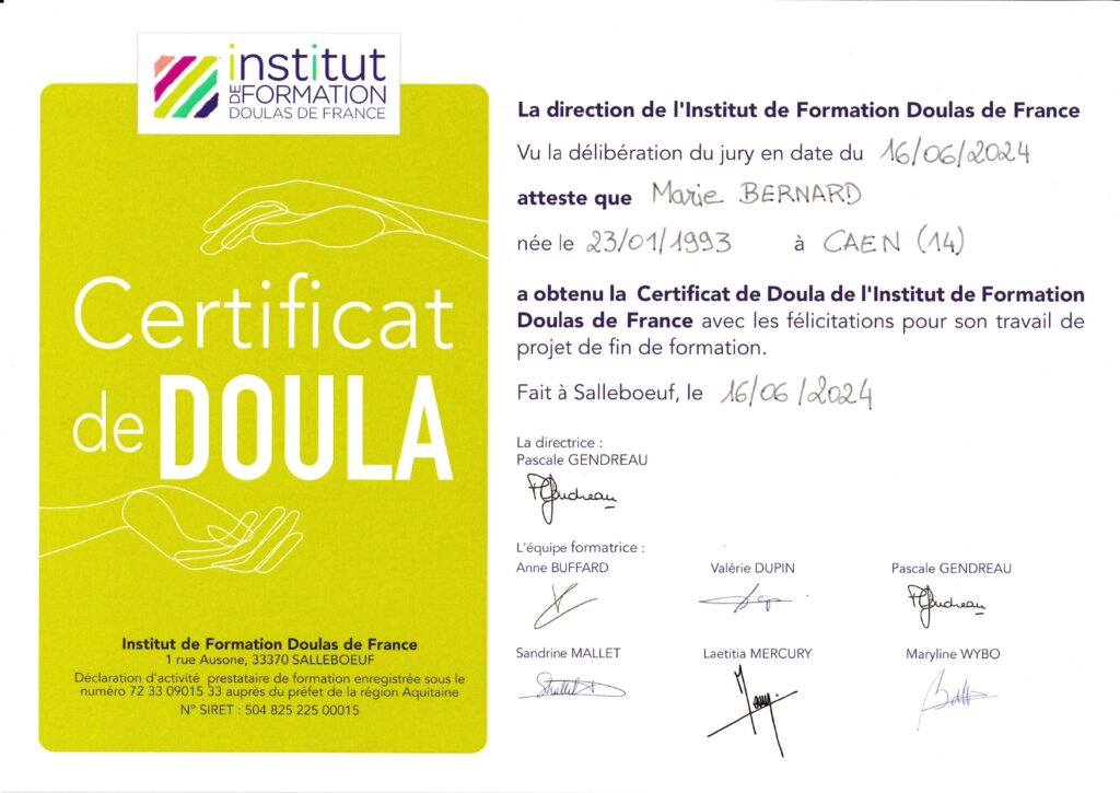 Certificat de Doula