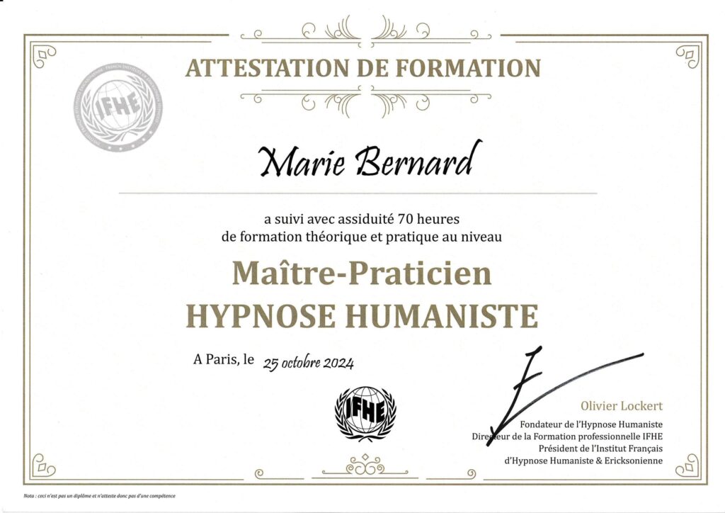 Certificat Hypnose Humaniste